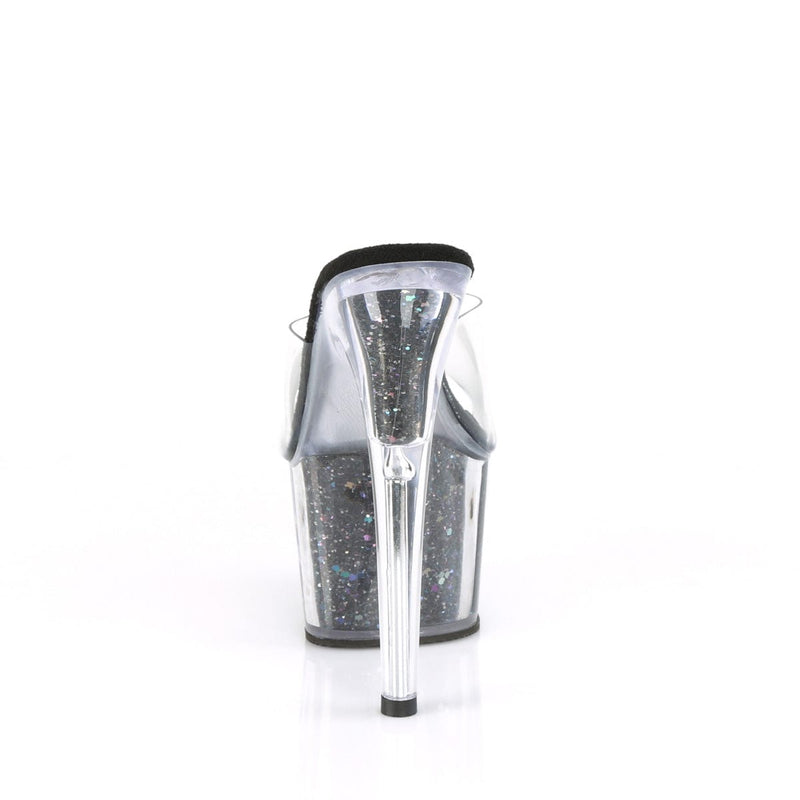 Pleaser ADORE-701CG Platform Slide (Clear/Black Confetti Glitter)
