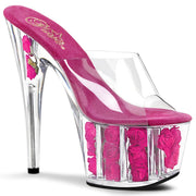 Pleaser ADORE-701FL Platform Slide (Clear/Hot Pink Flowers)