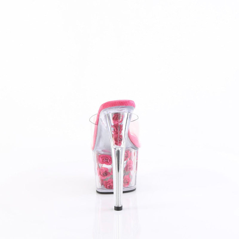 Pleaser ADORE-701FL Platform Slide (Clear/Hot Pink Flowers)