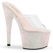 Pleaser ADORE-701HMG Platform Slide (Clear/Opal Multi Mini Glitter)