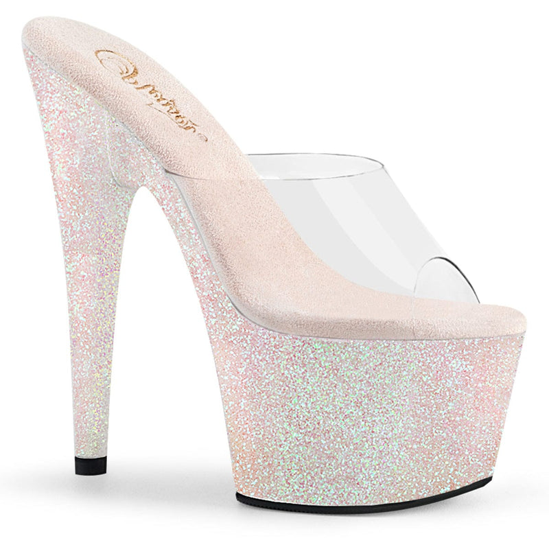Pleaser ADORE-701HMG Platform Slide (Clear/Opal Multi Mini Glitter)