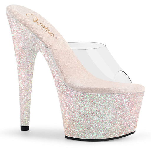 Pleaser ADORE-701HMG Platform Slide (Clear/Opal Multi Mini Glitter)
