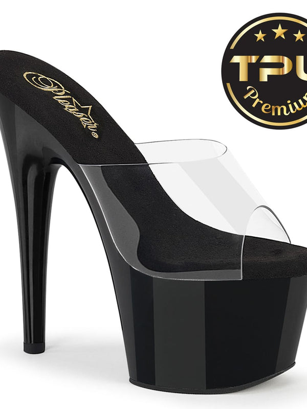 Pleaser ADORE-701PREM Clear/Black Ankle Strap Sandal