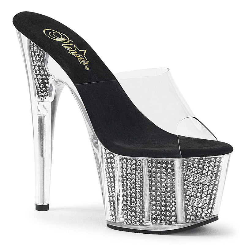 Pleaser ADORE-701SRS Platform Slide (Clear/Black SRhinestone)