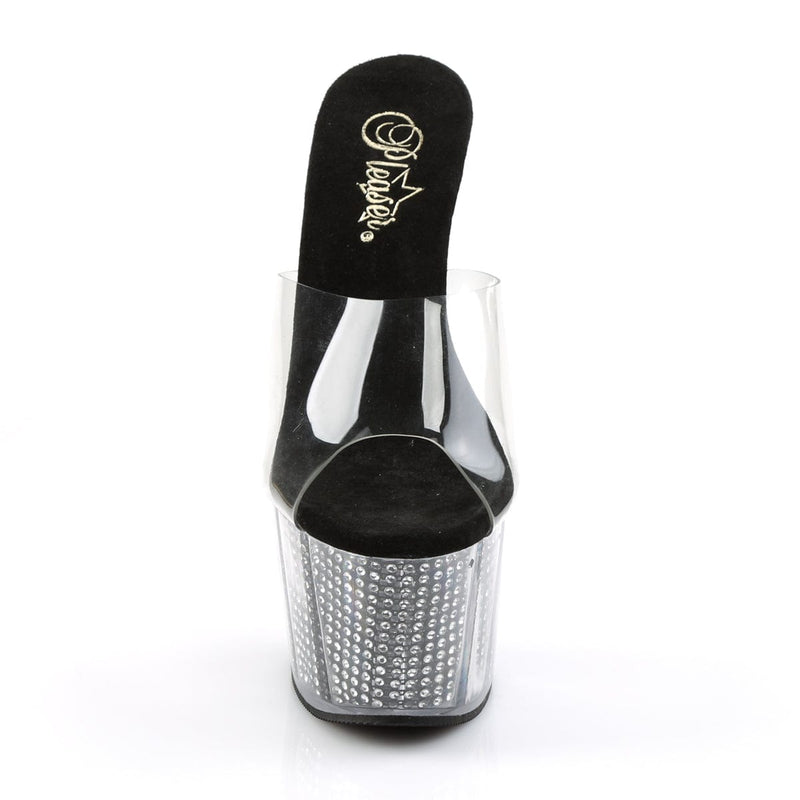 Pleaser ADORE-701SRS Platform Slide (Clear/Black SRhinestone)