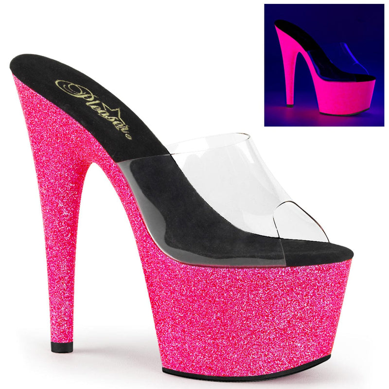 Pleaser ADORE-701UVG Platform Slide (Clear/Neon Hot Pink Glitter)