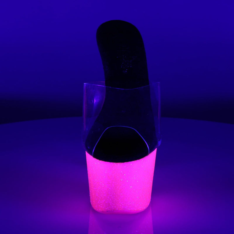 Pleaser ADORE-701UVG Platform Slide (Clear/Neon Hot Pink Glitter)