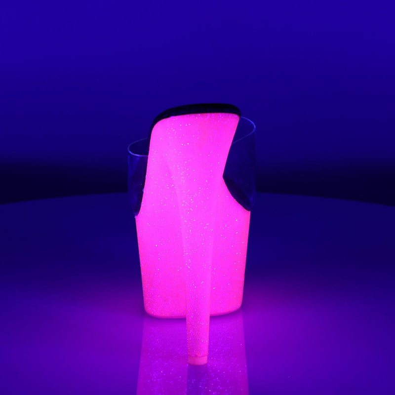 Pleaser ADORE-701UVG Platform Slide (Clear/Neon Hot Pink Glitter)