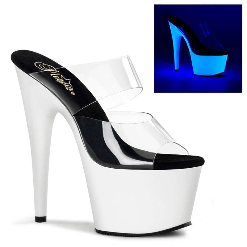 Pleaser ADORE-702UV Platform Slide (Clear/Neon White)