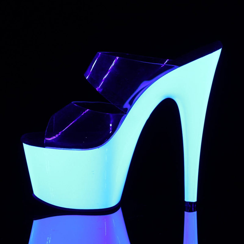Pleaser ADORE-702UV Platform Slide (Clear/Neon White)