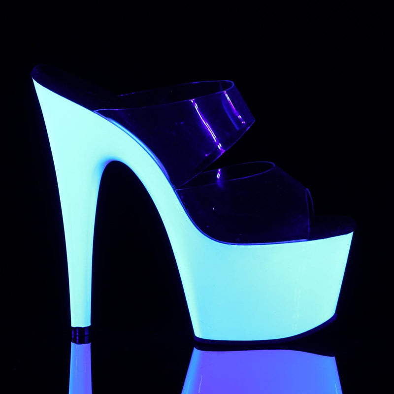 Pleaser ADORE-702UV Platform Slide (Clear/Neon White)