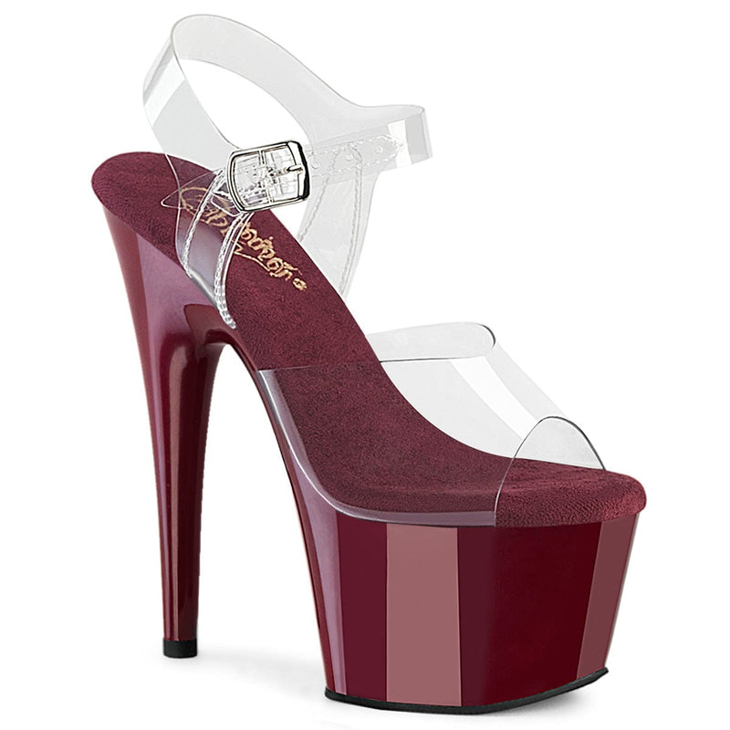 Pleaser ADORE-708 Platform Sandal (Clear/Burgundy)