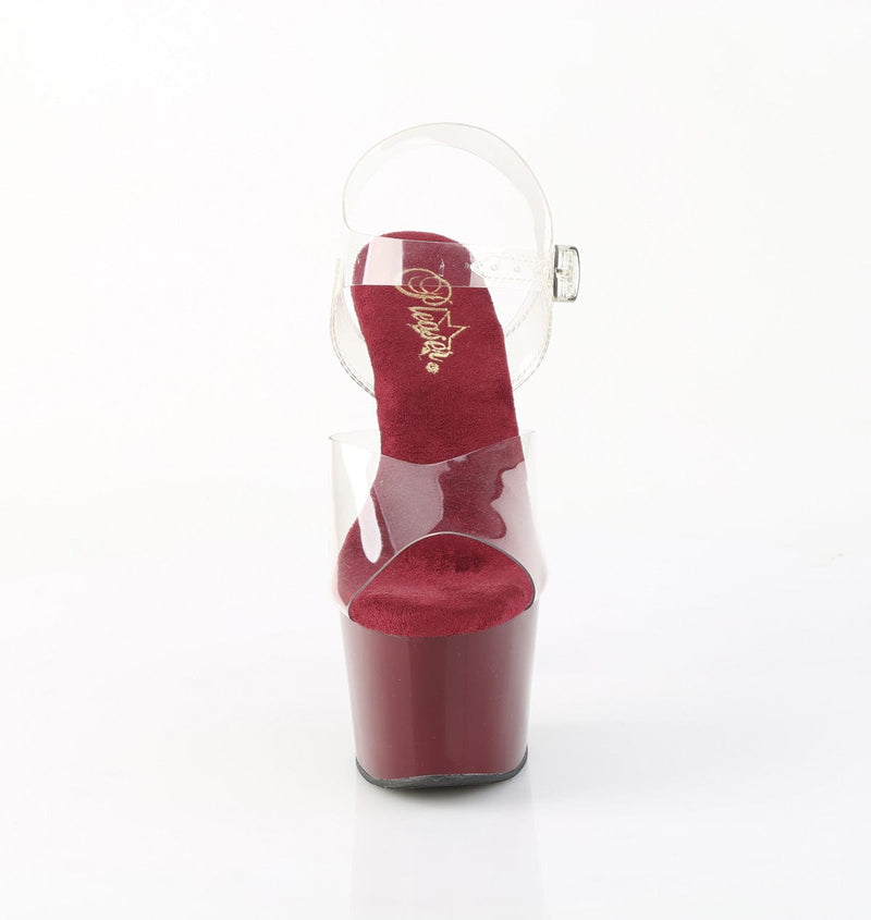 Pleaser ADORE-708 Platform Sandal (Clear/Burgundy)