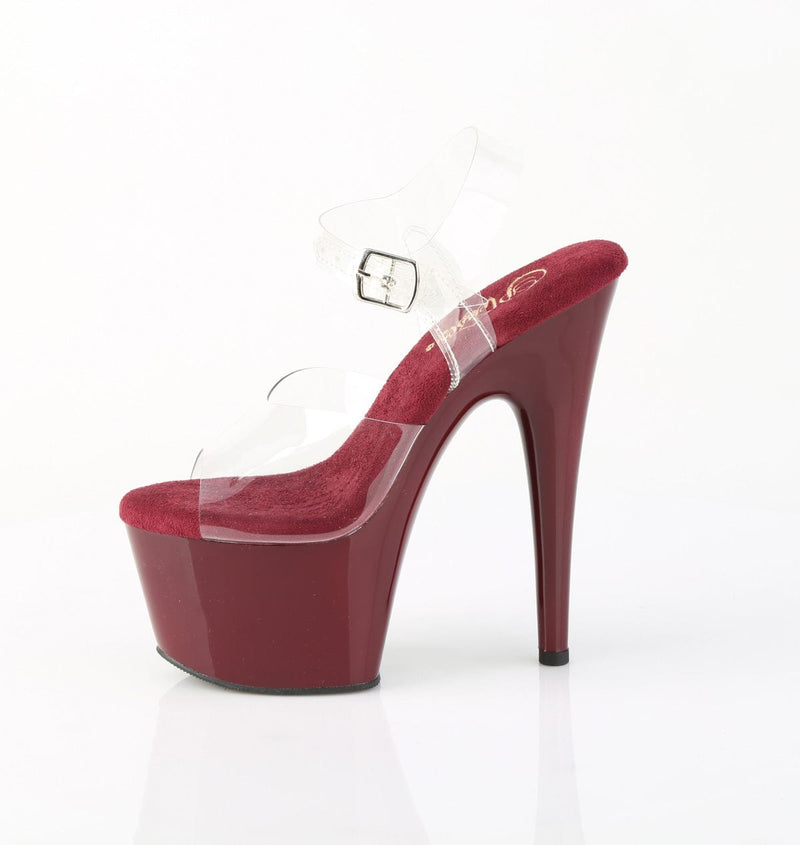 Pleaser ADORE-708 Platform Sandal (Clear/Burgundy)