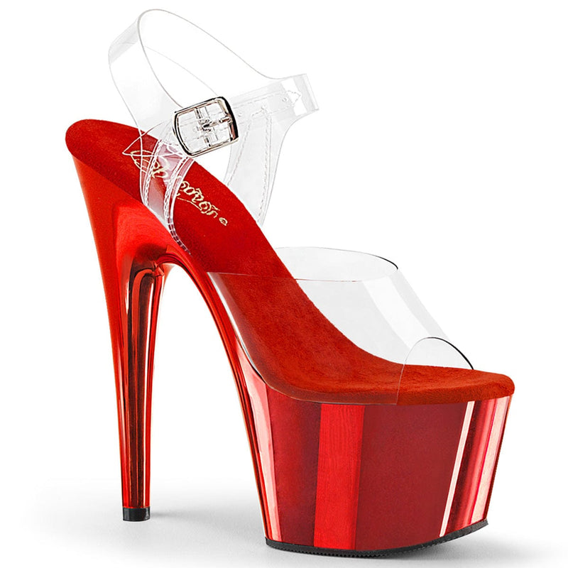 Pleaser ADORE-708 Platform Sandal (Clear-Matching/Red Chrome) 5