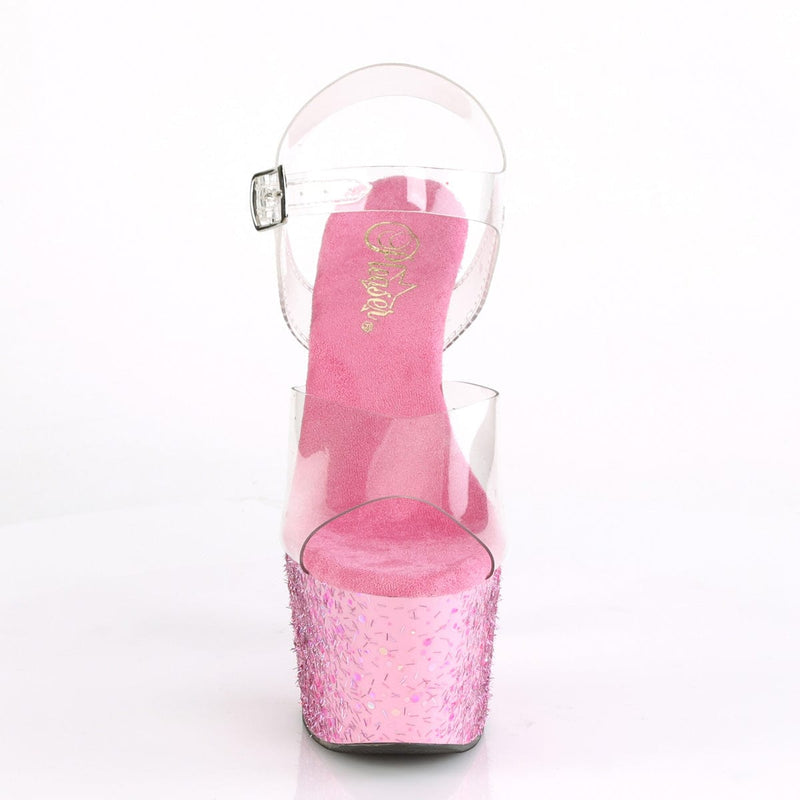 Pleaser ADORE-708CF Platform Sandal (Clear/Pink Confetti)