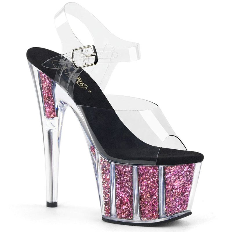 Pleaser ADORE-708CG Clear/Pink Confetti Glitter