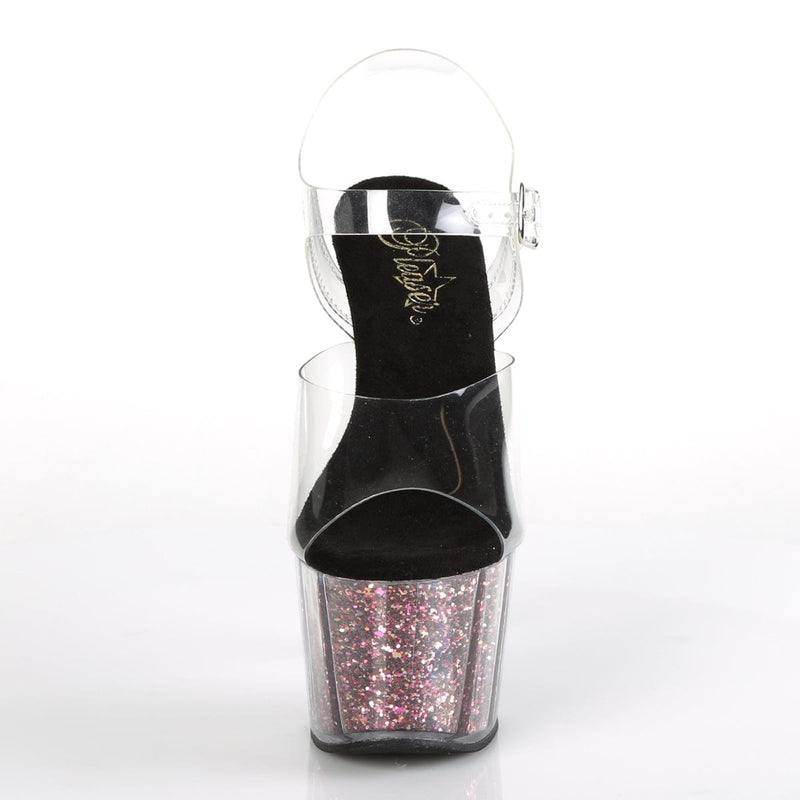 Pleaser ADORE-708CG Clear/Pink Confetti Glitter