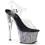 Pleaser ADORE-708CG Platform Sandal (Clear/Silver Confetti Glitter)