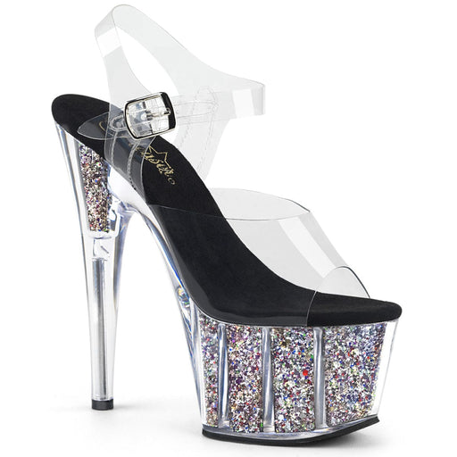 Pleaser ADORE-708CG Platform Sandal (Clear/Silver Confetti Glitter)