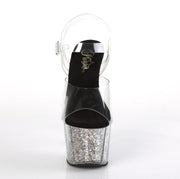 Pleaser ADORE-708CG Platform Sandal (Clear/Silver Confetti Glitter)