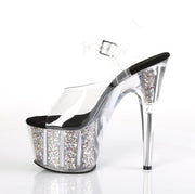 Pleaser ADORE-708CG Platform Sandal (Clear/Silver Confetti Glitter)