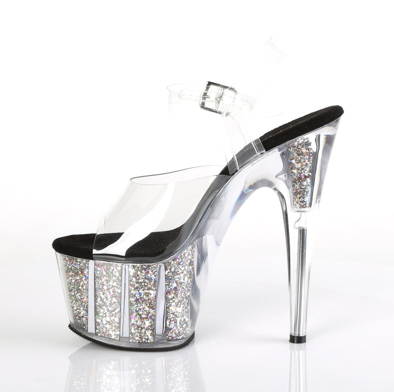 Pleaser ADORE-708CG Platform Sandal (Clear/Silver Confetti Glitter)