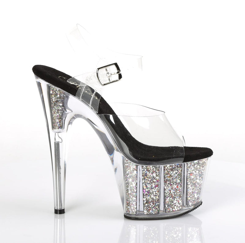 Pleaser ADORE-708CG Platform Sandal (Clear/Silver Confetti Glitter)