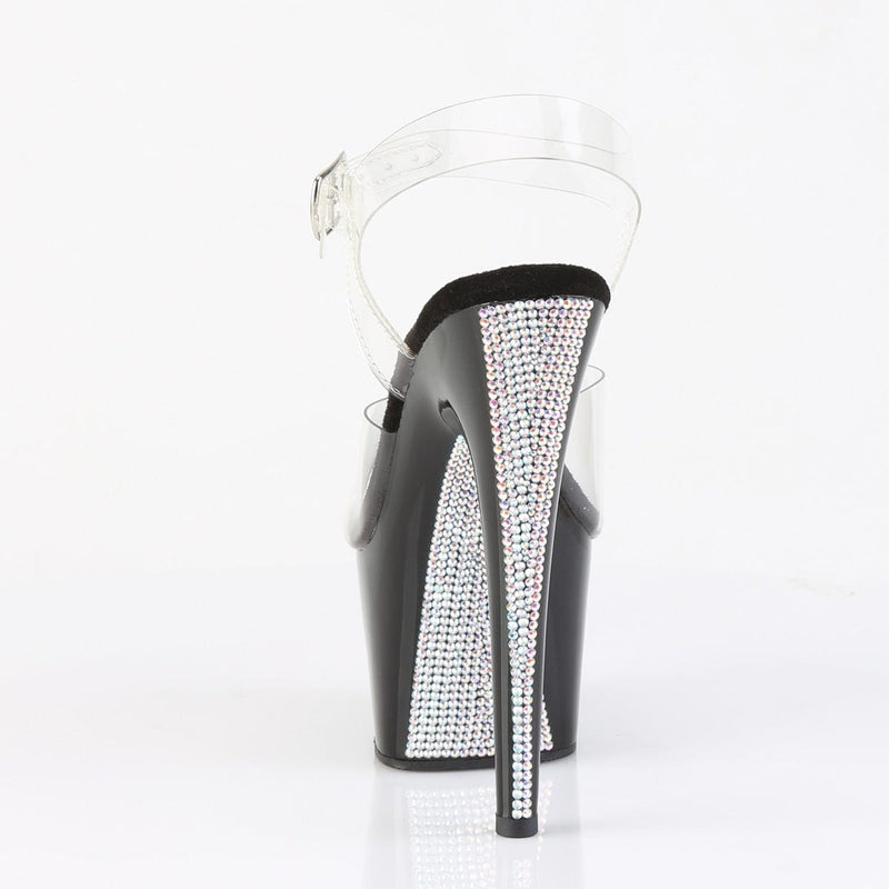 Pleaser ADORE-708CRS-2 Platform Sandal (Clear/Black-Silver Rhinestone)