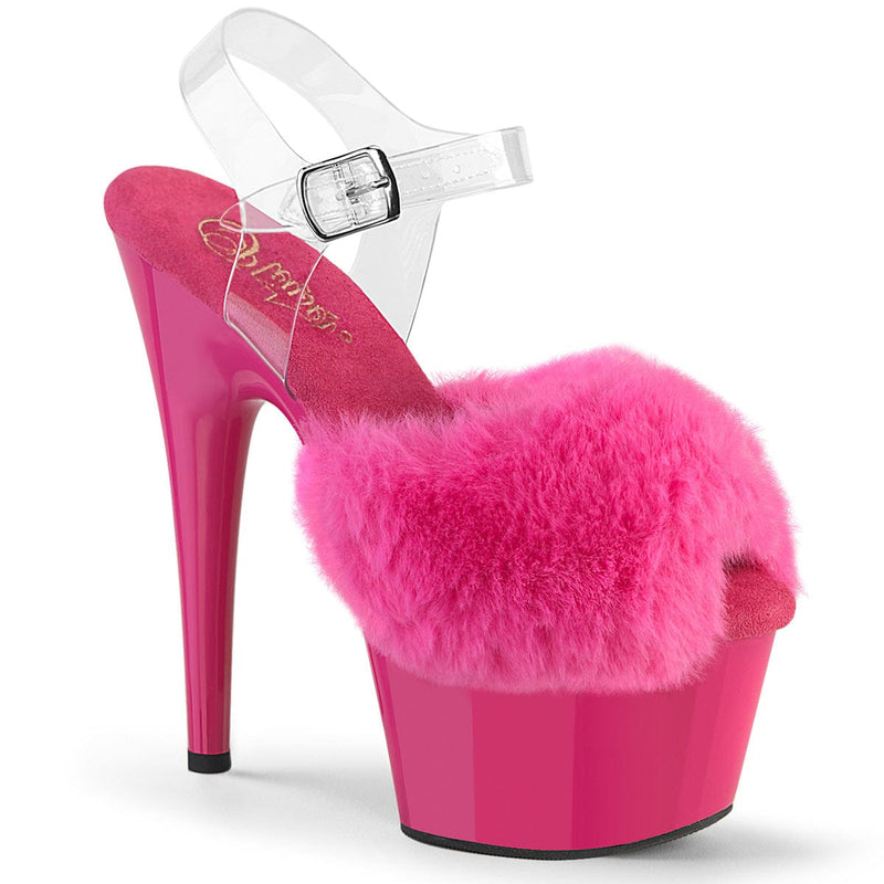 Pleaser ADORE-708FUR Platform Sandal (Fuchsia Faux Fur-Clear TPU/Fuchsia)