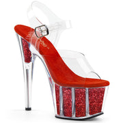 Pleaser ADORE-708G Platform Sandal (Clear/Red Glitter Inserts)