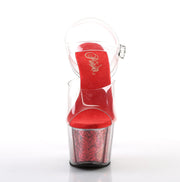 Pleaser ADORE-708G Platform Sandal (Clear/Red Glitter Inserts)