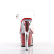 Pleaser ADORE-708G Platform Sandal (Clear/Red Glitter Inserts)