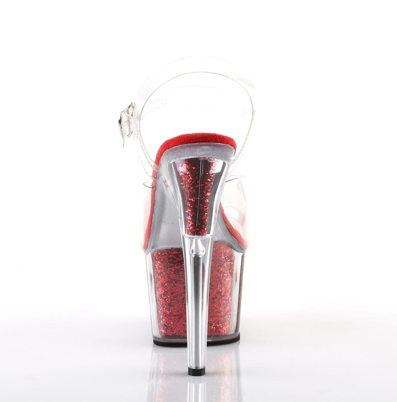 Pleaser ADORE-708G Platform Sandal (Clear/Red Glitter Inserts)