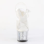 Pleaser ADORE-708G Platform Sandal (Clear/Silver Multi Glitter Inserts)