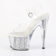 Pleaser ADORE-708G Platform Sandal (Clear/Silver Multi Glitter Inserts)