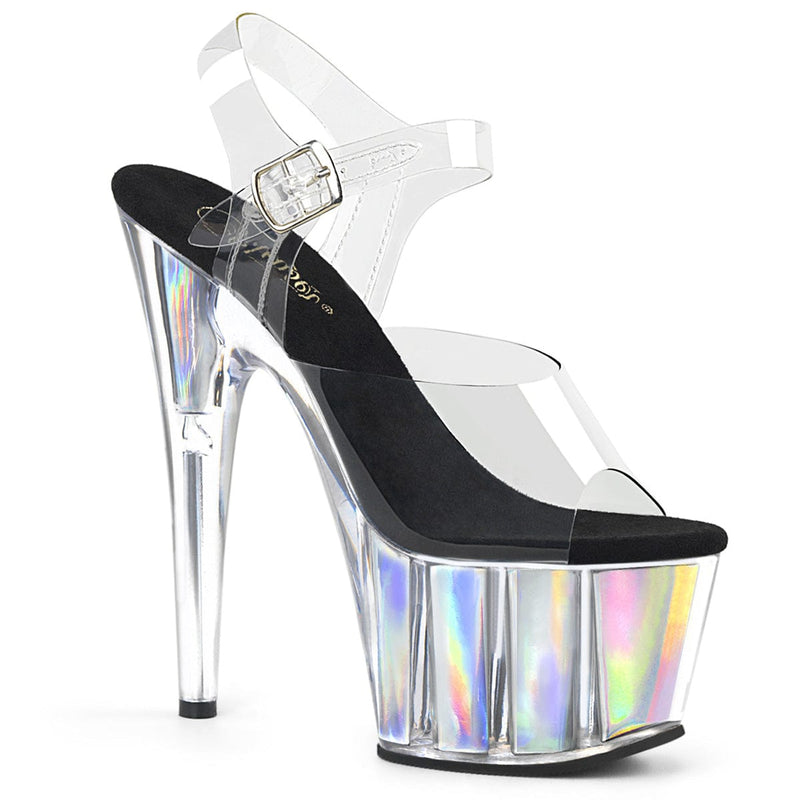 Pleaser ADORE-708HGI Platform Sandal (Clear/Silver Hologram Inserts)