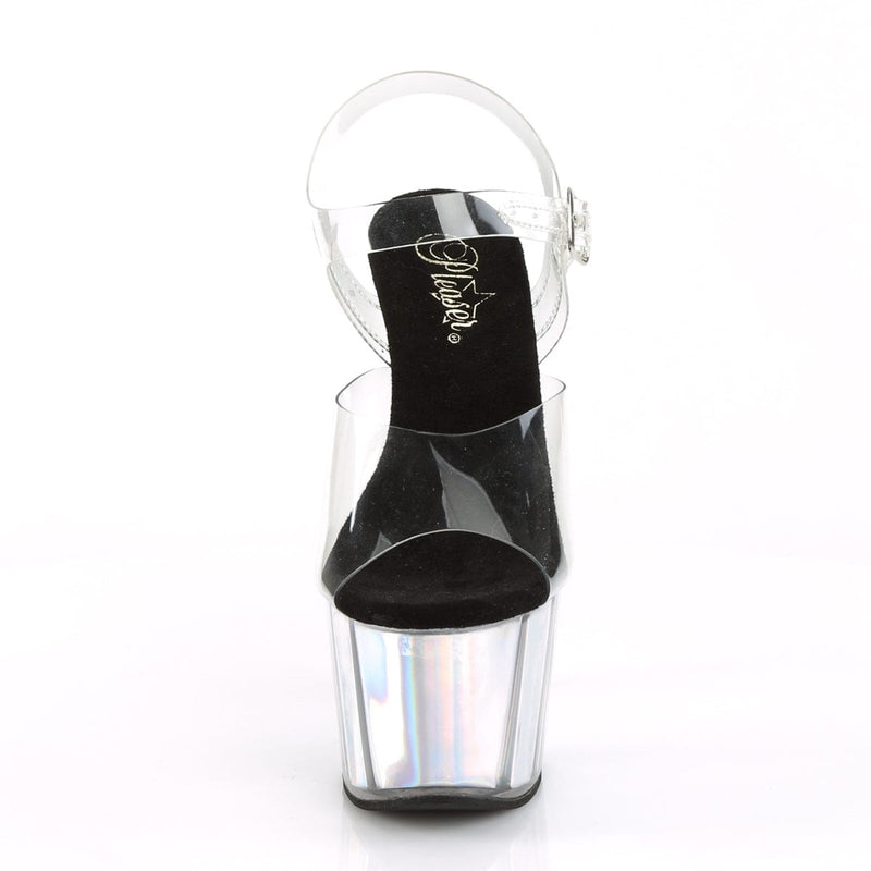 Pleaser ADORE-708HGI Platform Sandal (Clear/Silver Hologram Inserts)