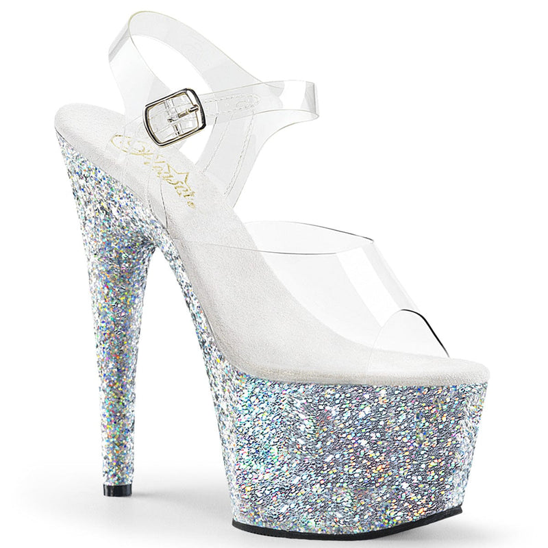 Pleaser ADORE-708LG Platform Sandal (Clear/Silver Multi Glitter) 5