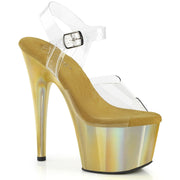 Pleaser ADORE-708LQ Platform Sandal (Clear/Liquid Gold Hologram) 5