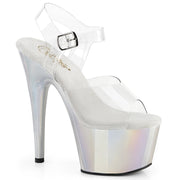 Pleaser ADORE-708LQ Platform Sandal (Clear/Liquid Silver Hologram)