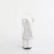 Pleaser ADORE-708LQ Platform Sandal (Clear/Liquid Silver Hologram)