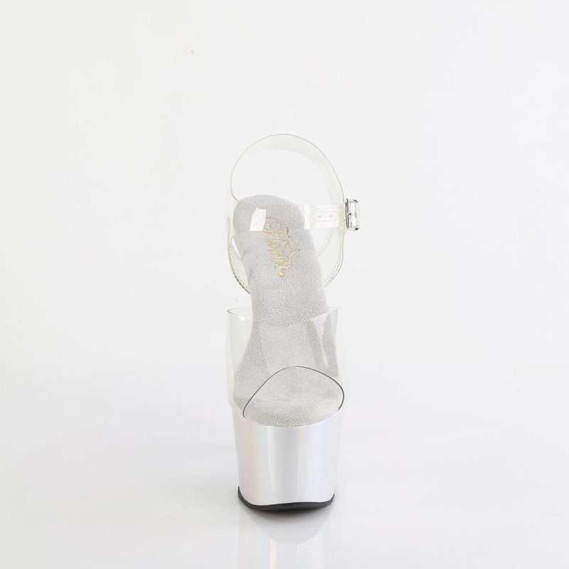 Pleaser ADORE-708LQ Platform Sandal (Clear/Liquid Silver Hologram)