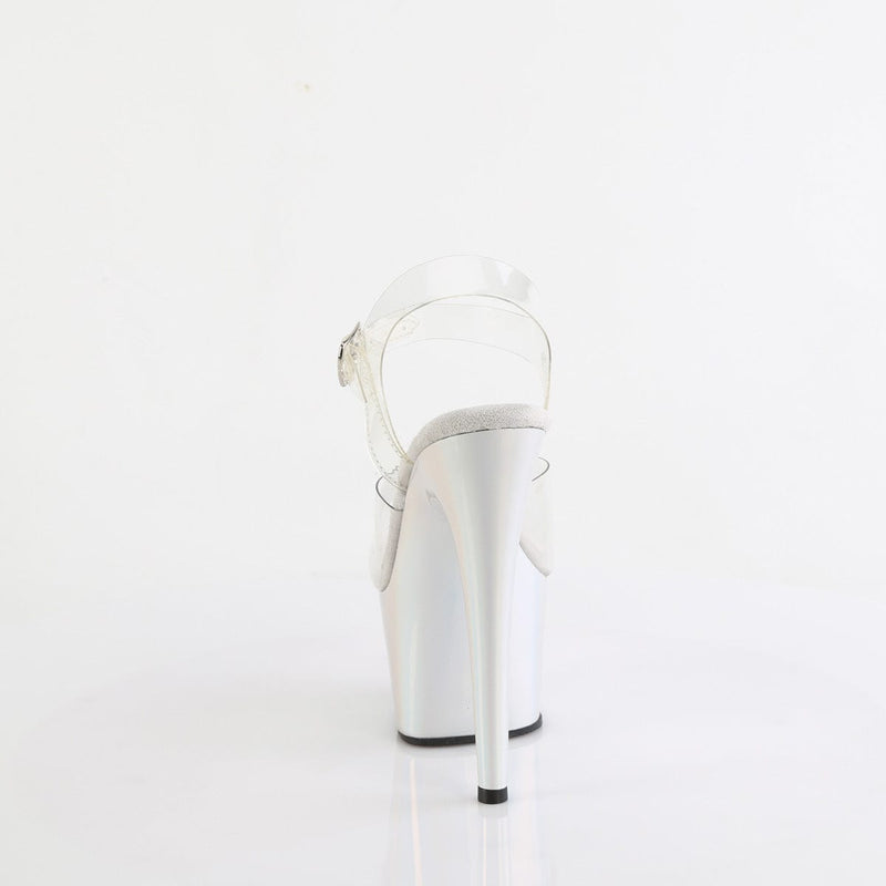 Pleaser ADORE-708LQ Platform Sandal (Clear/Liquid Silver Hologram)