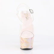 Pleaser ADORE-708MB Platform Sandal (Clear/Blush-Gold Marble)