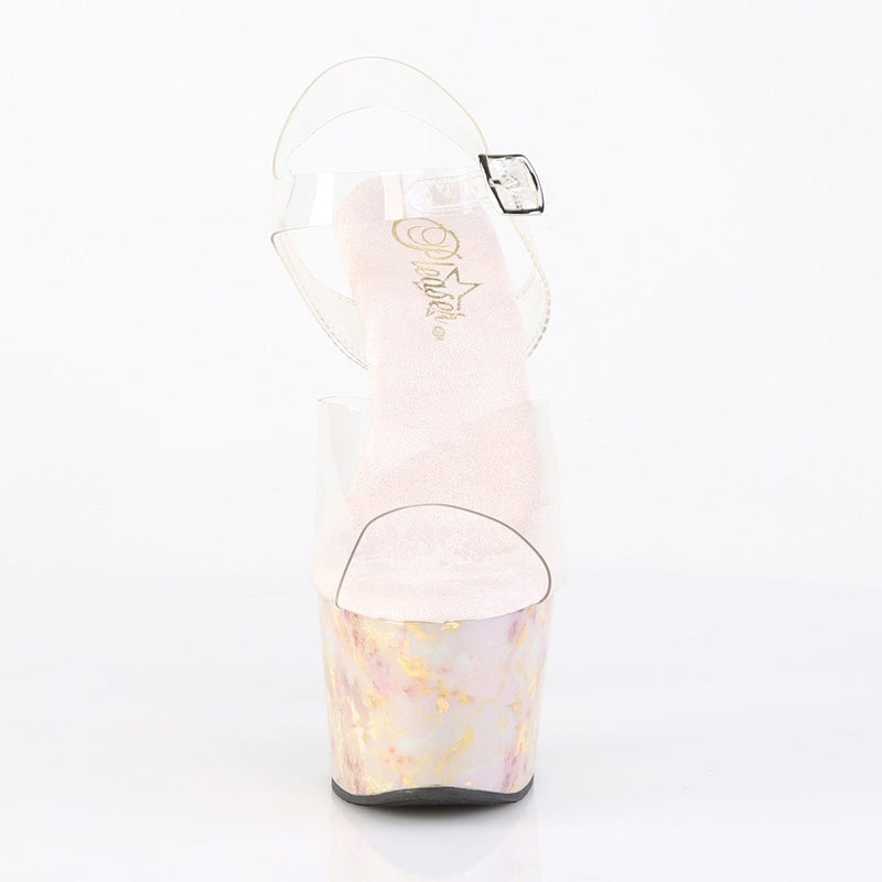 Pleaser ADORE-708MB Platform Sandal (Clear/Blush-Gold Marble)