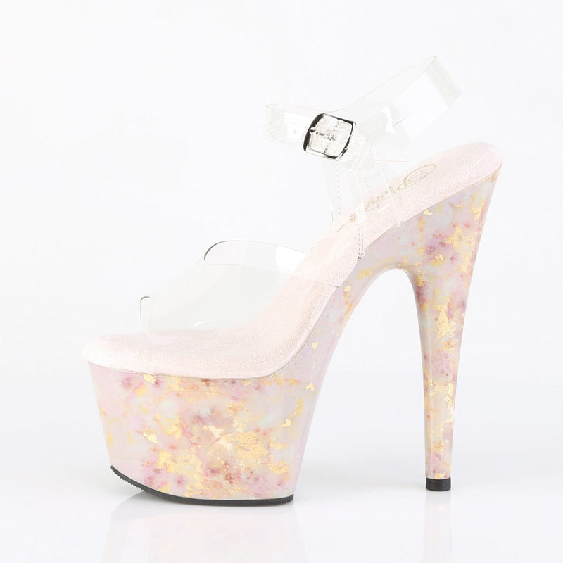 Pleaser ADORE-708MB Platform Sandal (Clear/Blush-Gold Marble)