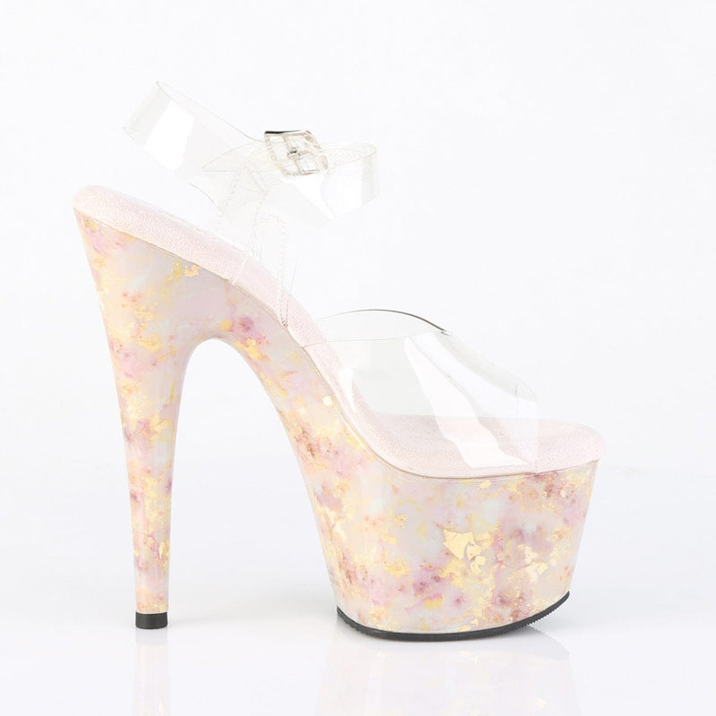 Pleaser ADORE-708MB Platform Sandal (Clear/Blush-Gold Marble)