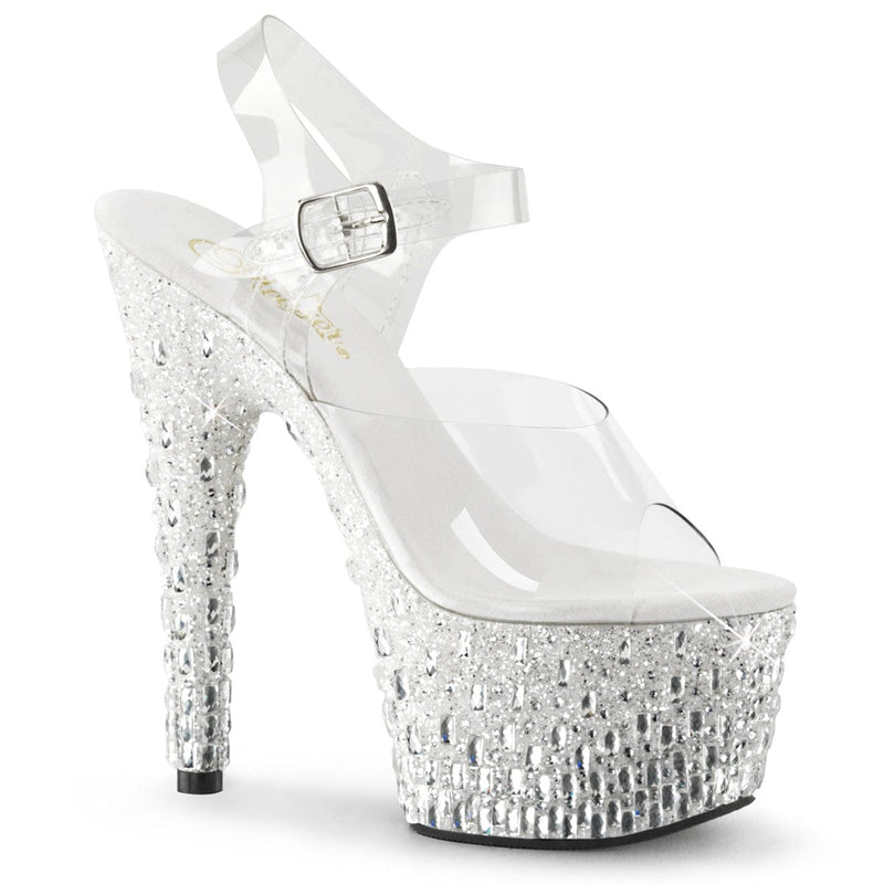 Pleaser ADORE-708MR-5 Platform Sandal (Clear/White-Silver)