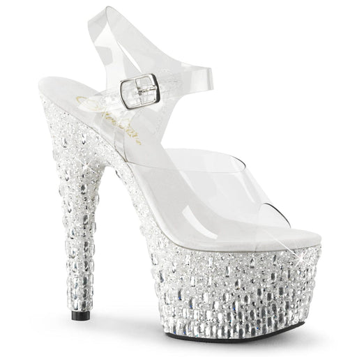 Pleaser ADORE-708MR-5 Platform Sandal (Clear/White-Silver)